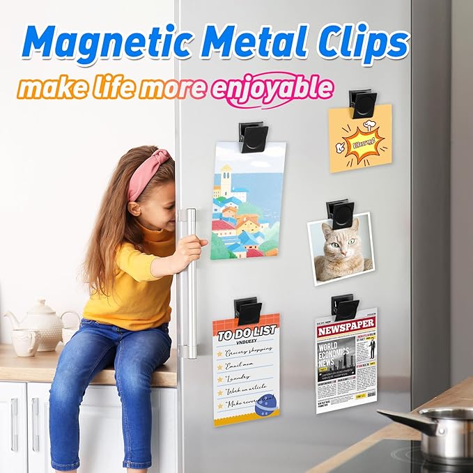 VNDUEEY 24Pcs Strong Whiteboard Magnets Magnetic Clips Heavy Duty, Refrigerator Magnets, Black Metal Magnet Clips for Home, Office, Classroom Teacher Supplies