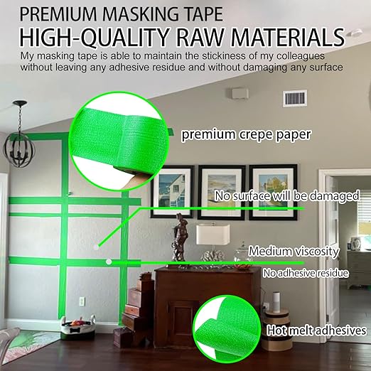 1 Roll,Green Painters Tape,3inches x 60yards,3D Printing Tape for Laser Cutting,Labeling,3D Printing Bed,Decoration,wide Masking Tape for Painting,Protect the wall,No Residue,Removes Easily