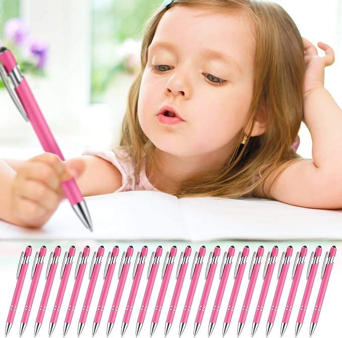 Zonon 38 Pieces Rubberized Ballpoint Pen with Stylus Tip Stylish Metal Pen Capacitive Styli with Soft Rubberized Grip, Black Ink for Most Devices(Hot Pink)