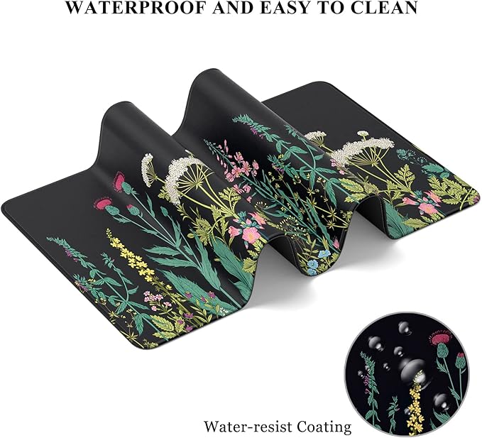 Desk Mat, 32" x 12" XXL Extended Large Gaming Mouse Pad, Desktop Decor Desk Pad, Cute Men Women Office Supplies and Accessories, XL Mouse Mat for Laptop & Keyboard, Black Flower