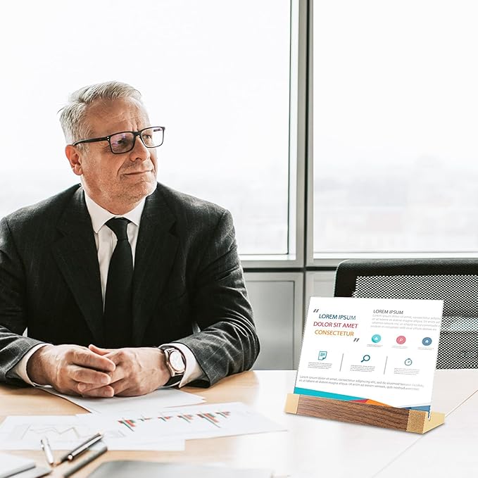 Acrylic Sign Holder 5"x7" Tabletop Display Clear Sign Board with Wood-Color Base, Horizontal for Store/Coffee Shop/Restaurant Menu Hotel/Office Display Holder, 2 Pack