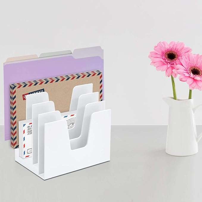 Acrimet 5 Section Incline File Sorter Organizer, Mail, Folder, Letter Desk Organizer, Rack for Office Organization Desktop (Plastic) (White Color)
