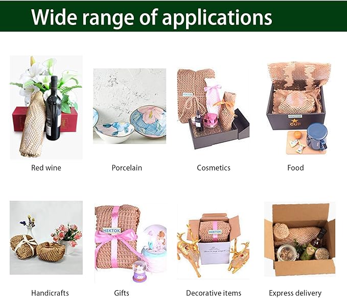 Honeycomb Packing Paper,12" W x 164' L with 24 Fragile Sticker Labels，Eco Friendly Recyclable Packing Paper，Bubble buffer film packaging substitute，for Moving,Products & Gifts Wrapping Paper（Brown）