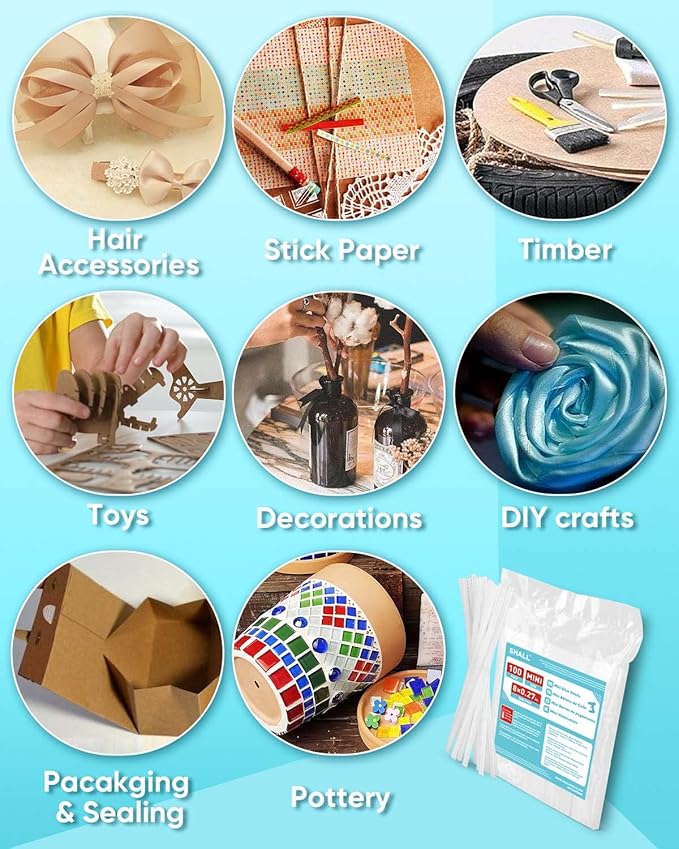 SHALL Mini Hot Glue Sticks, 0.27” Dia x 8” Long, 100-pack Clear Hot Melt Glue Gun Sticks for All-temp Mini Glue Guns, Multipurpose for Kids Adults DIY Art Craft Sealing Repairing Festival Decoration