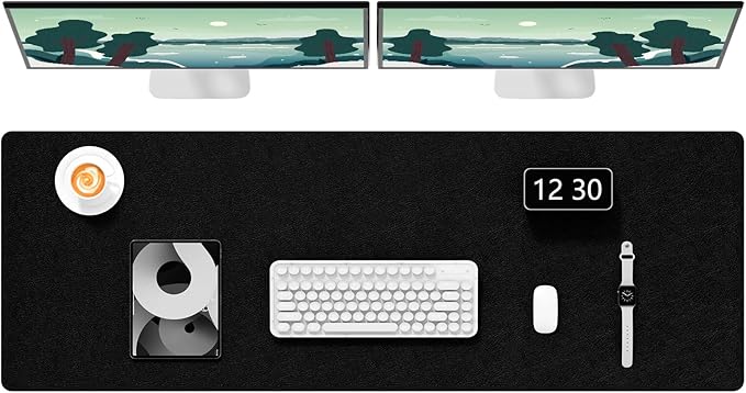 Hsurbtra Desk Pad, 48" x 17" PU Leather Desk Mat, XXXL Extended Mouse Pad, Waterproof Desktop Blotter Protector, Non-Slip Ultra Thin Large Laptop Keyboard Writing Mat for Office Home, Black