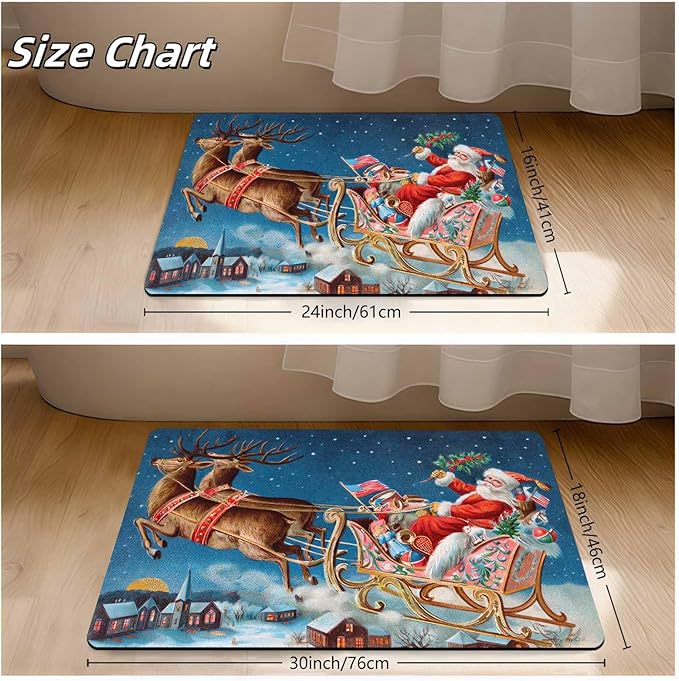 InterestPrint Christmas Reindeer Santa Claus Door Mat Indoor Outdoor, Non-Slip Rubber Christmas Doormat Inside Outside Entrance Welcome Floor Mat for Home Holiday Decor, 16" x 24" Inch