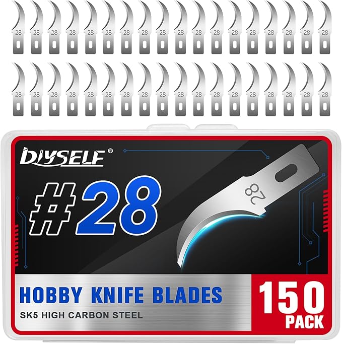 DIYSELF 150 PCS Hobby Knife Replacement Blades, 24 Sharp Exacto Knife Blades, Hobby Knife Blade Refills with Storage Case, High Carbon Steel Exacto Blades for Craft, Scrapbooking, Stencil (#28)