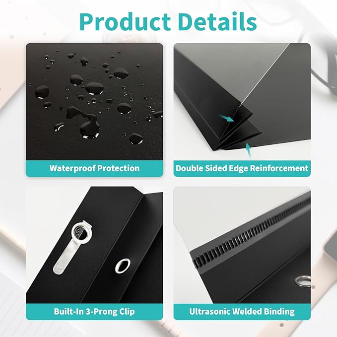 Binditek 30 Pack Clear Front Report Covers with 3 Prongs, 100-Sheet Capacity, Heavy-Duty Plastic Report Folder with Color Back Covers, 3 Metal Prongs Fasteners, for Letter Size, 5 Assorted Color