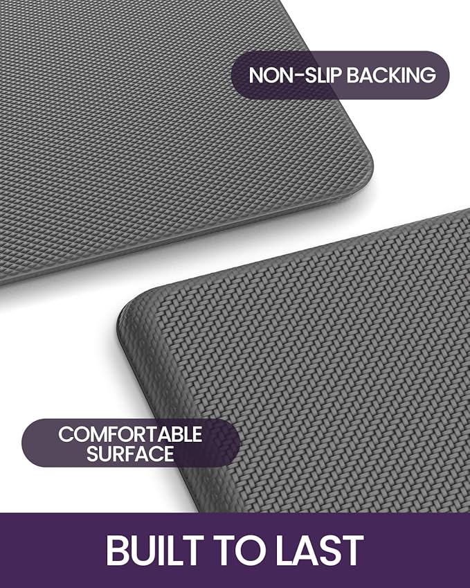 DEXI Kitchen Mat Cushioned Anti Fatigue, Non Slip Waterproof Comfort Standing Floor Rug for Kitchen, Office, Sink, Laundry, 70x20, Grey