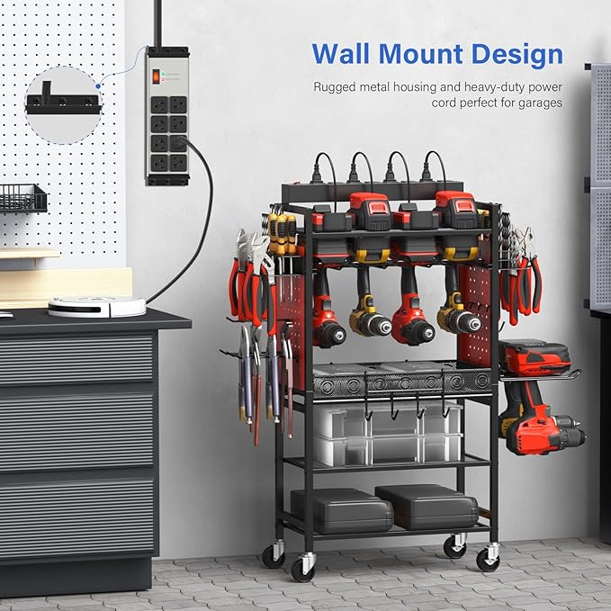 CCCEI Grey Heavy Duty Power Strip Surge Protector 20 AMP, 8 Outlets 12 Gauge Industrial Shop Garage Metal Multiple Outlets, 20 FT Extension Cord 5-15P Adapter High Amp 6-20R T-Slot 20a for Appliance