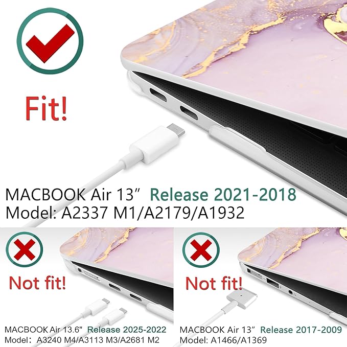 DONGKE Compatible with MacBook Air 13 inch Case 2021 2020 2019 2018 Release A2337 M1 A2179 A1932 with Retina Display & Touch ID, Plastic Hard Shell & Keyboard Cover - Marble