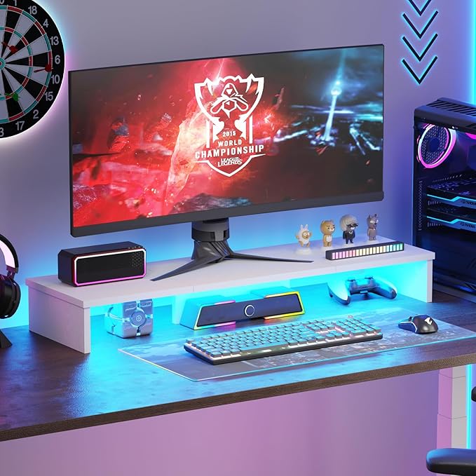 TV Riser Stand with LED Lights, 42.5" Super Large Monitor Stand Riser, Tabletop TV Stand Riser for Desk, Desk Shelf for Top of Desk, Desktop Organizer for Computer, TV, Laptop, Printer