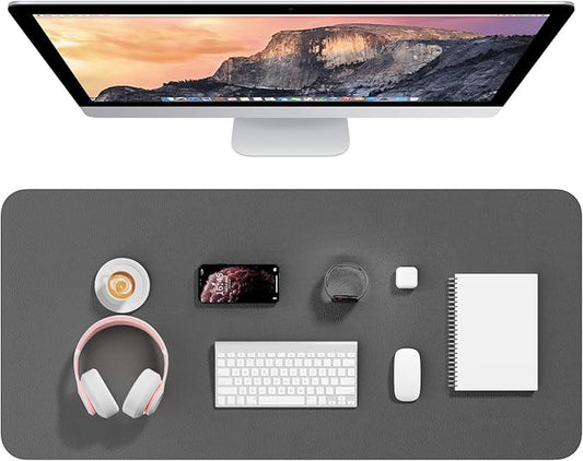 Hsurbtra Desk Pad, 35.5" x 17" PU Leather Desk Mat, XXL Extended Mouse Pad, Waterproof Desktop Blotter Protector, Non-Slip Ultra Thin Large Laptop Keyboard Writing Mat for Office Home, Dark Gray