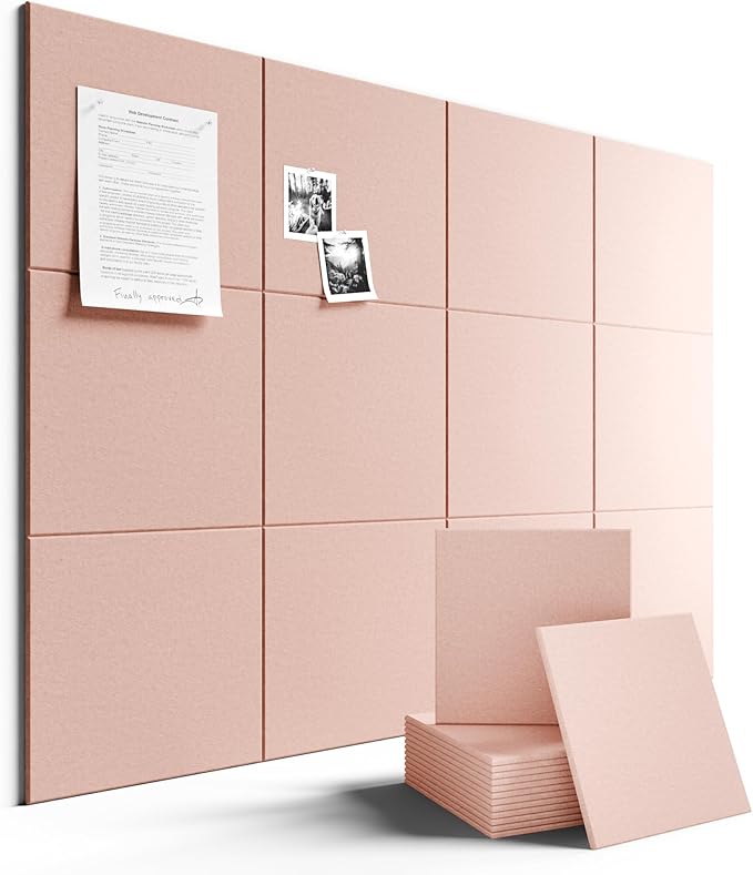 Large Felt Bulletin Board 48" x 36" Cork Board Alternative-12 Pack with 70 Safe Removable Adhesive Tabs, Cork Boards for Walls Cork Board for Home Office Classroom Pin Board - Coral