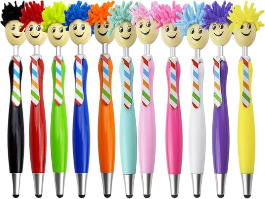 11pcs Mop Head Pens, Top Mop Fun Tip Pens, Funny Plush Hair Top Ballpoint Pen, Writing Click Pens, Mophead Ballpoint Pens, Signing Pens Office Gifts for Christmas, Back to School, Birthday