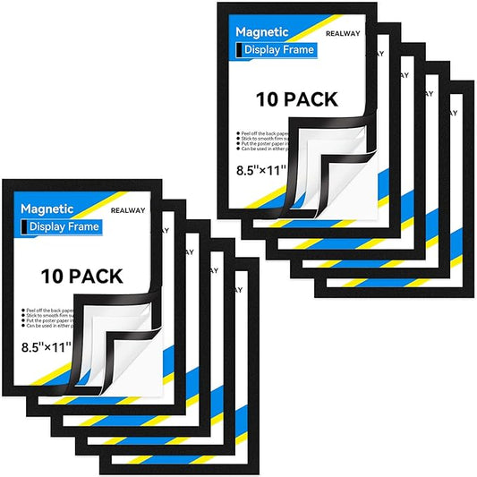 10 Pack Magnetic Sign Holder 8.5 x 11 Magnetic Picture Frame, Magnetic Frame Self-adhesive Wall Sign Holder for Door/Fridge/Whiteboard/Window Sign Holder, Double-sided Display