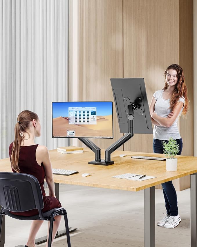 Dual Monitor Desk Mount - Adjustable Monitor Arm for 2 Monitors up to 32 inches/19.8 lbs, Double Monitor Desk Stand VESA Bracket with C-Clamp & Grommet Mounting, Swivel Computer Screen Mount, Freelift