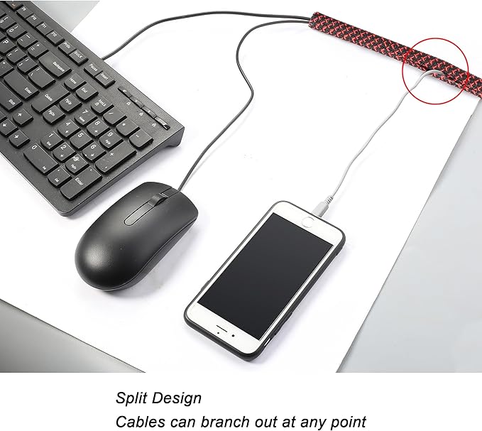 CrocSee 10ft - 1/2 inch Braided Cable Management Sleeve Cord Protector - Self-Wrapping Split Wire Loom for TV/Computer/Home Theater/Engine Bay - Black/Red