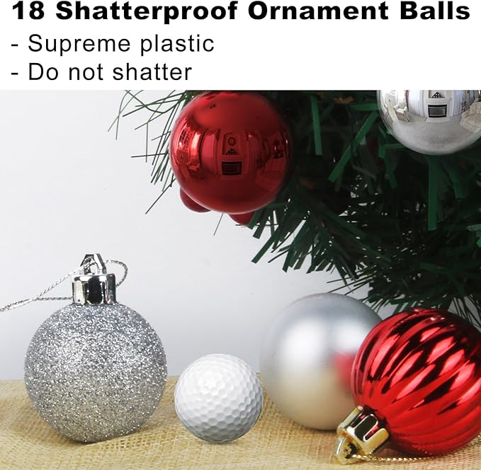 Silver & Red 2.5" Christmas Balls Christmas Tree Decoration Ornaments Shatterproof Hanging Balls for Birthday Halloween Holiday Wedding Decorations Set of 18pcs
