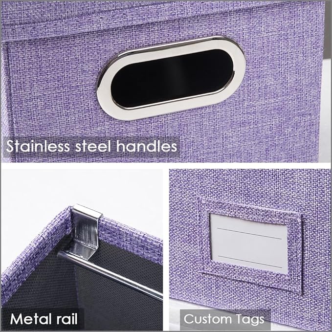 PRANDOM File Organizer Box - Set of 1 Collapsible Decorative Linen Filing Storage Hanging File Folders with Lids Office Cabinet Letter/Legal Purple (17x14x11.2 inch)