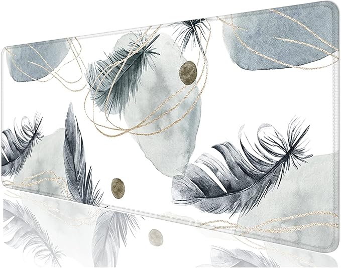 Desk Mat, 32" x 12" XXL Extended Large Gaming Mouse Pad, Desktop Decor Desk Pad, Cute Men Women Office Supplies and Accessories, XL Mouse Mat for Laptop & Keyboard, Minimalism Feather