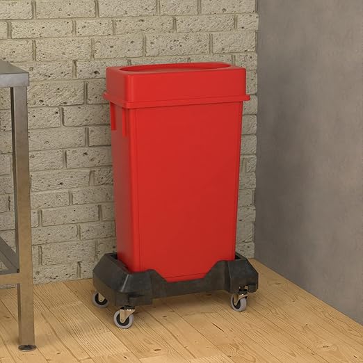 23 Gallon Red Slim Jim Trash Can with Drop Shot Lid and Dolly