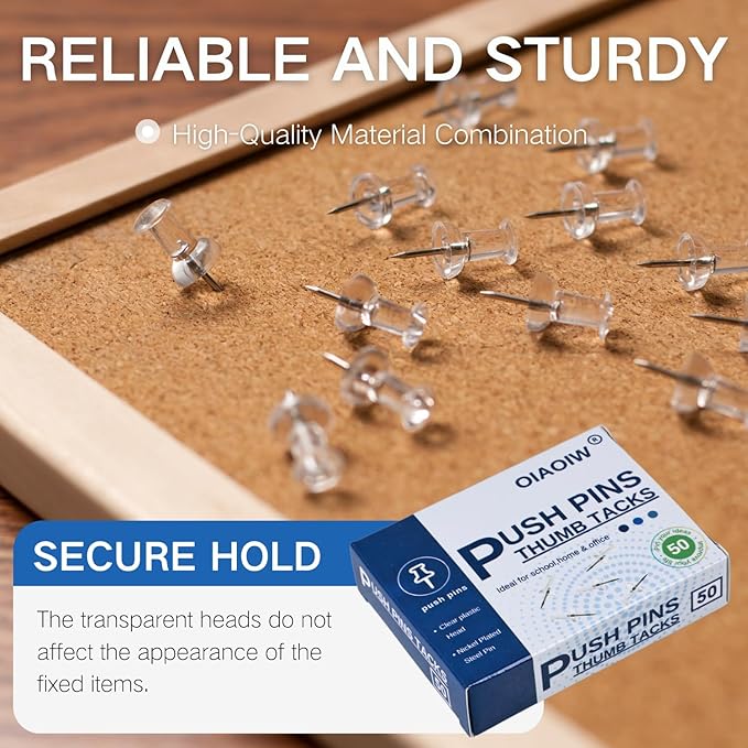 300pcs Clear Push pins for Bulletin Board Thumb Tacks for Walls pushpins Wall pins