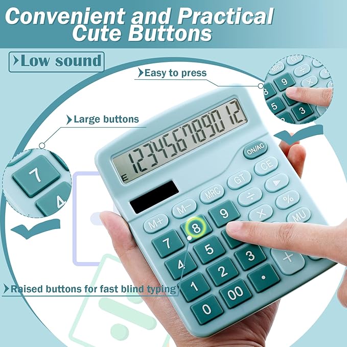 12-Digit Calculator, Desktop Calculators with Big Buttons and Large Display,Office Calculators Desktop,Solar Battery Dual Power,Desk Calculator for Office Home(Blue,8 Pack)