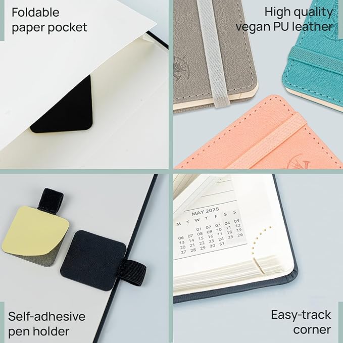 POPRUN Pocket Monthly Planner 2025-2026 (Pocket- 4''x 6.25''Soft Leather Cover) - 18 Month Calendar Book for Purse (Jul.2025-Dec.2026), 100 GSM Thick Paper - Brown