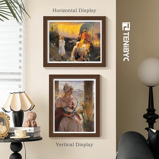 11x14 Picture Frame Set - 4 Pack, Brown Wood Grain 11 x 14 Photo Frame, HD Tempered Glass, Wall Hanging, Gift for Friend