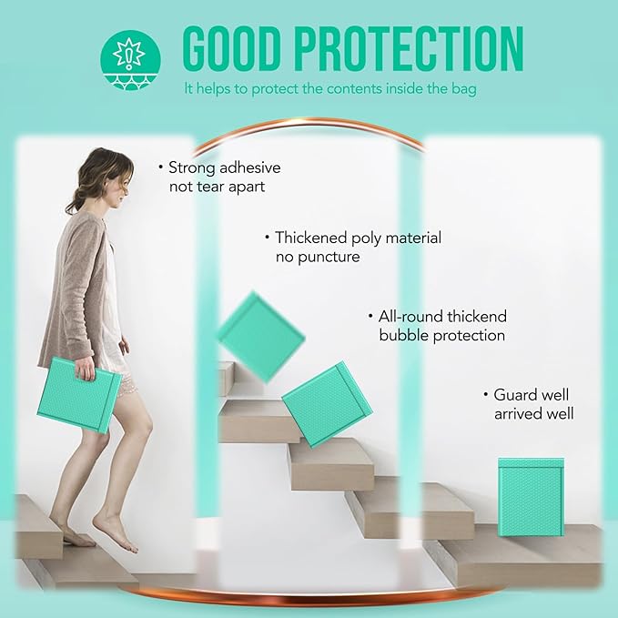 Fuxury Bubble Mailers 8.5x12 Inch 40 Pack Self Seal Large Bubble Envelopes Water Resistant Thick Cushioning Mailer for Small Business Packaging, Mailing Teal #2