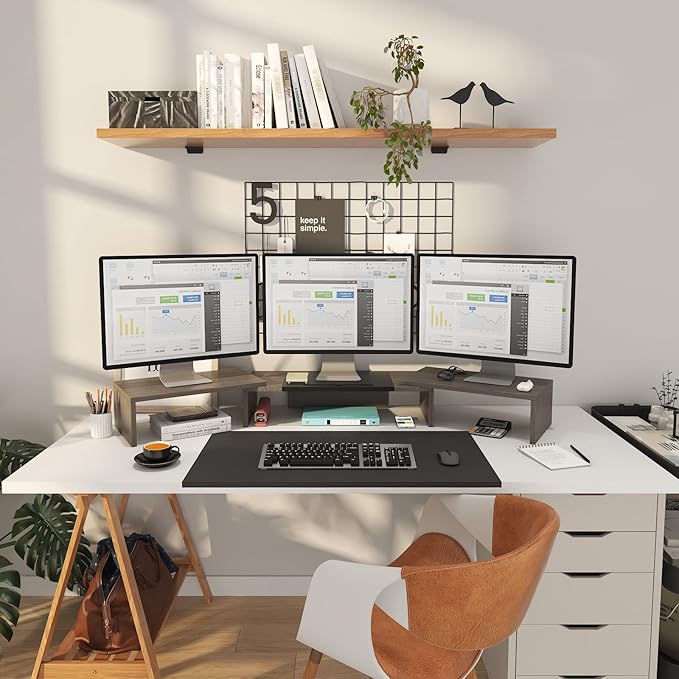 WESTREE Triple Dual Monitor Stand Riser, 56" Extra Long Monitor Stand for 1~2~3 Monitors, Monitor Stand with Length and Angle Adjustable, 3 Shelf Desktop Organizer Riser for Monitor Computer Laptop