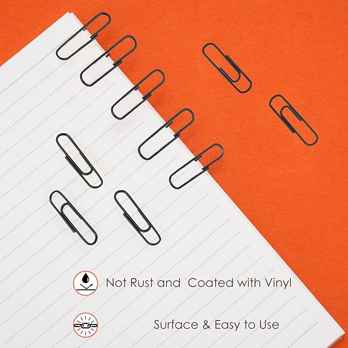 Black Paperclips Office Supplies Set Small Medium Large Paper Clips and Binder Clips Assorted Sizes for Home, School and Office Supplies