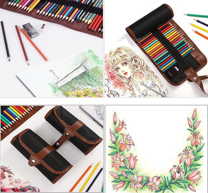 Sketching Drawing Art Pencil Kit-50 Piece Set with 24 Color Pencils for Adult Kid Coloring Books, 14 Graphite 3 Charcoal Erasers Etc., Artist Supplies Ideal for Adult, Kid,Student, Beginner