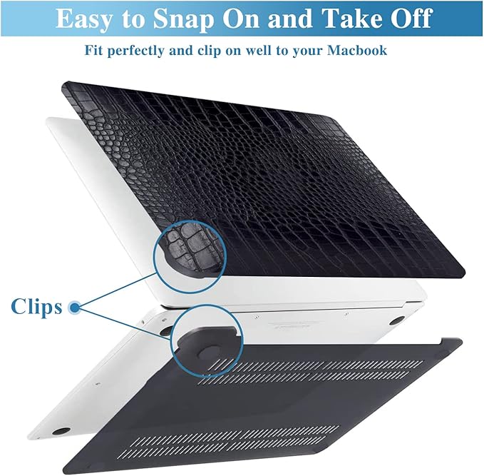 KEROM Compatible with Crocodile MacBook Air 15 inch Case 2025 2024 2023 M4 M3 M2 A3241 A3114 A2941, Crocodile Skin Alligator Skin PU Leather Hardshell & Keyboard Cover for Mac Air 15 inch Case, Black