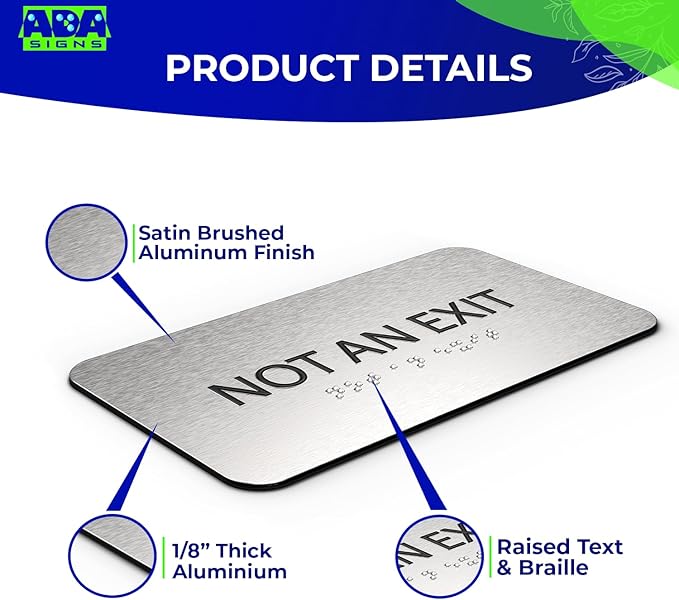 Not An Exit Sign for Business - Office Signs, Aluminum Brushed Silver, Tamper-Proof, Heavy Duty Mounting Tape, Easy Install, Office Décor, ADA Compliant, Grade 2 Braille (7” W x 4” H) ADASigns.org