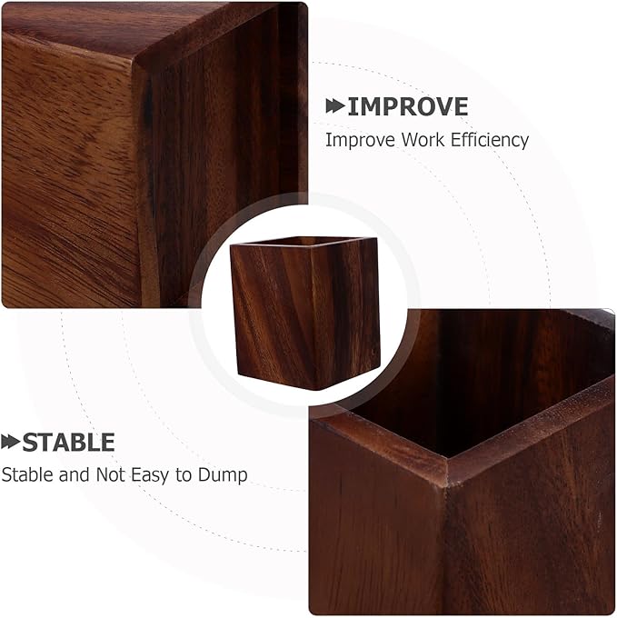 jojofuny Wooden Pencil Box: Desk Writing Stationary Organizer - Wood Pen Holder Cups Office School Supplies Storage - Office Stand Box For Marker Pens Pencil Art Brushes