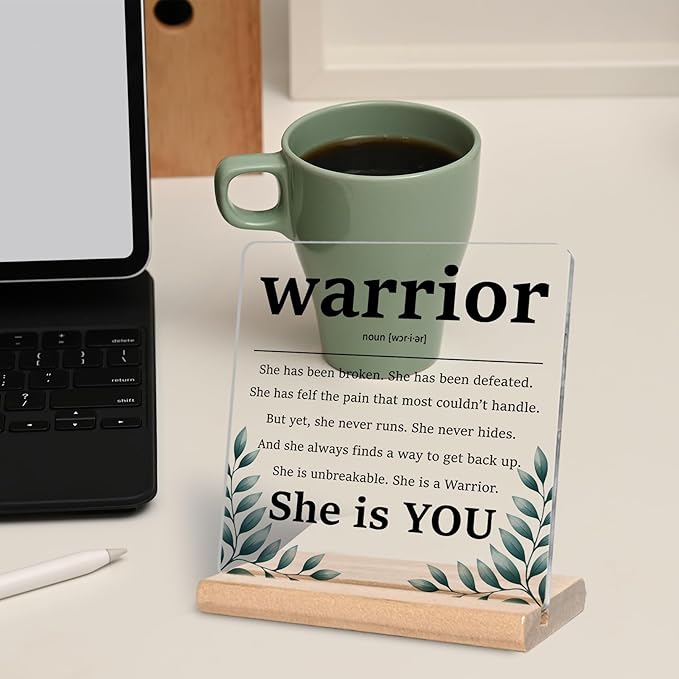 Inspirational Cancer Survivor Gifts for Women Mom, Warrior Definition Acrylic Plaque Sign, Warrior She is You Sign, Breast Cancer Survivor Gifts for Woman, Cancer Fighter Patients