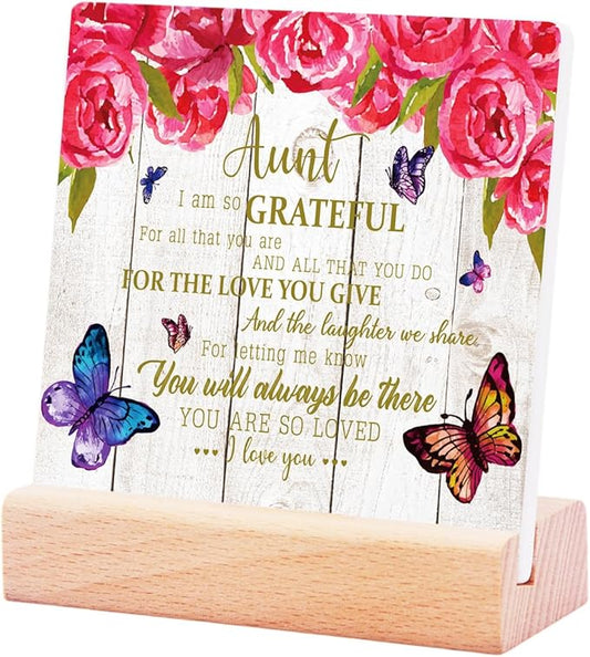 Appreciation Gift for Best Aunt,Aunt Pink Gifts from Niece,You Are So Loved Ceramic Plaque Sign Home Office Desk Shelf Decor for Auntie