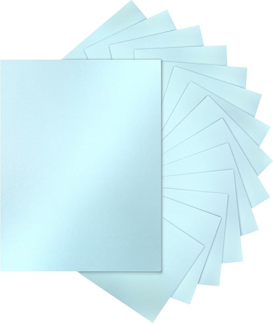 120 Sheets Light Blue Shimmer Cardstock 8.5 x 11 Certificate Paper, 250gsm/92lb Thick Craft Paper Light Blue Card Stock for DIY Cards Making, Greeting Cards, Wedding Invitations, Menus