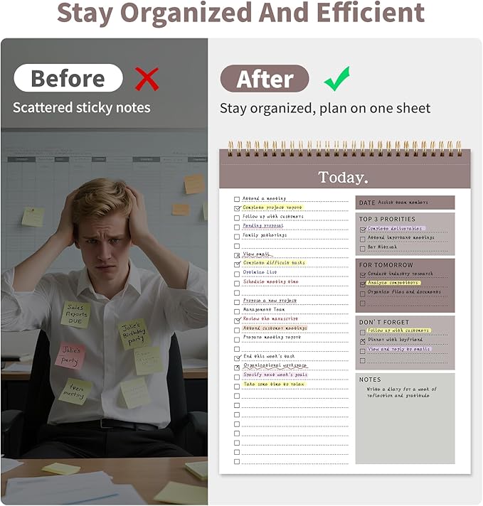 To Do List Notepad, 52 Undated Sheets （8.5"×11"）Duplex-printed Daily Planner For Work Home School Office Desk Accessories Supplies & Goal Setting Tasks- Brown