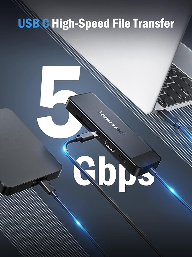 Lemorele 9-in-1 USB C Hub Multiport Adapter, USB C Dongle w/4K HDMI for MacBook Pro Air, 3 USB3.0 5Gbps and 1 USB2.0 Port, Type-C 3.0, 100W PD, SD/TF, Docking Station for Windows/iPad/Dell/HP/Lenovo