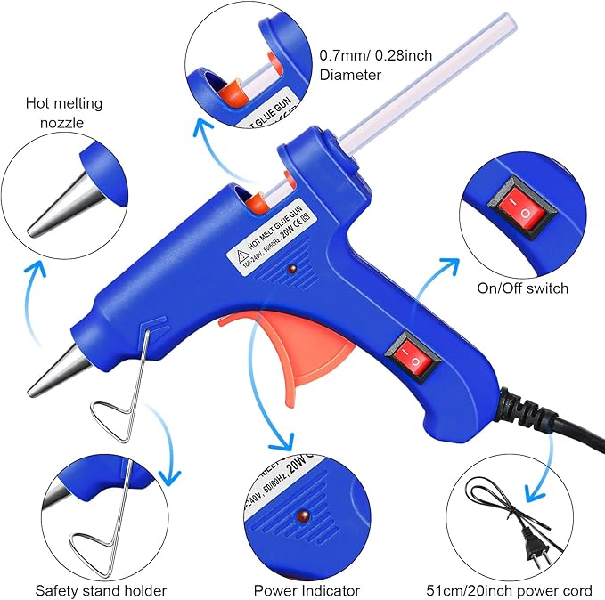 Zhengmy 6 Pieces Mini Hot Glue Gun Crafts Hot Melt Guns Fast Preheating and Easy Squeeze Trigger for School DIY Arts Class Projects Office Home Quick Repairs (Blue)