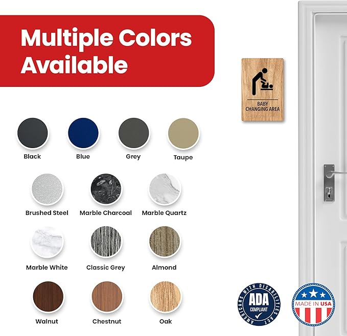 Promot Baby Changing Area Restroom Sign – ADA Braille Bathroom Sign for Business, Self-Adhesive, 9" x 6", Commercial Door Signage, Office Wall Decor - Oak