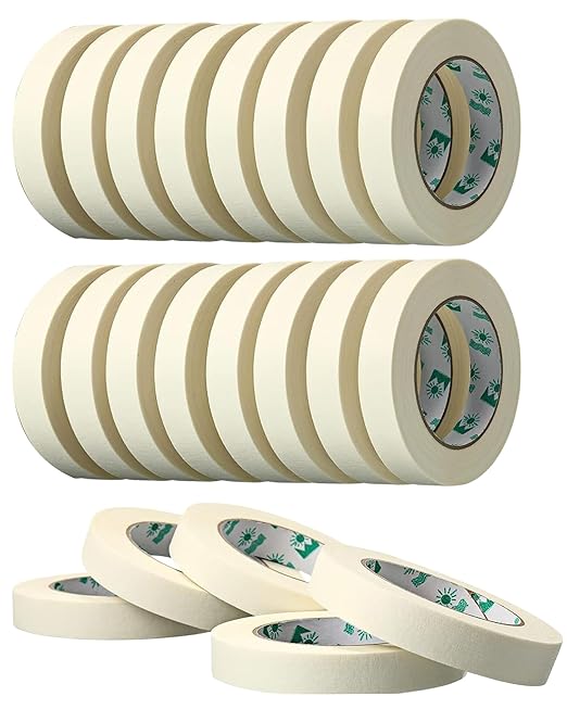 Leelosp 20 Rolls Masking Tape Bulk General Purpose Masking Tape Paint Craft Painter Artist Multi Use School Classroom Supplies, 0.75 Inch x 55 Yards, 1375 Yards Total (Beige)