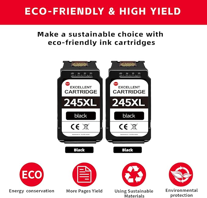 245XL Ink Cartridge Replacement for Canon 245XL Black Ink Cartridges PG-243XL for PG-245 PG-243 High Yield Compatible with Canon MX490 MX492 MG2500 MG2522 MG2525 MG3022 MG2920 TS3100 TS3122 TS3300
