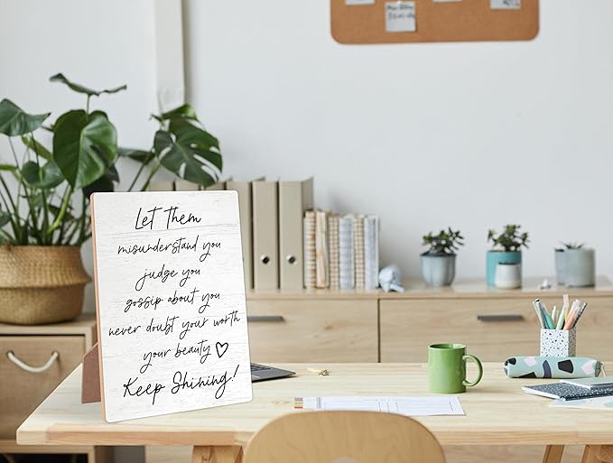 Desk Signs for Office, Mental Health Decorations, Inspirational Desk Decor, Home Decor Living Room, Coworker Gifts, Encouragement Gifts for Women Men Friend, Christian Gifts, Wooden Sign with Stand,5