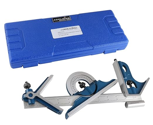 Accusize Industrial Tools 12'' 4 Combination Square Ruler Set Protractor Satin, 4-R Graduation, 0000-8101