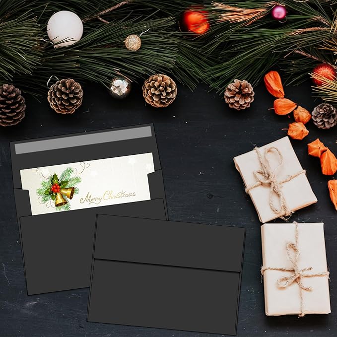 100 Packs 5x7 envelopes, A7 White Envelopes for Invitations Self Seal Printable for Greeting Cards, Weddings, Invitations, Photos, Postcards, Mailing (Black)