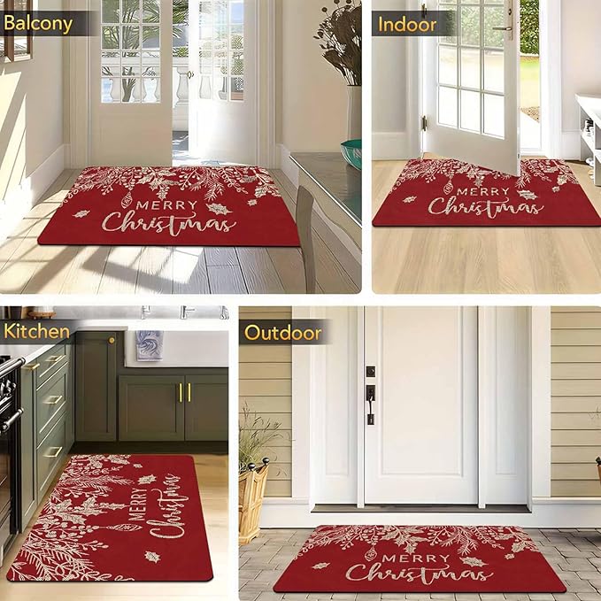 Merry Christmas Mistletoe and Holly Door Mat Front Porch Rugs Doormats Welcome Floor Mats Welcome Rug Outdoor Entry Rug for Home Farmhouse Party Decor, 16" x 24" Inch